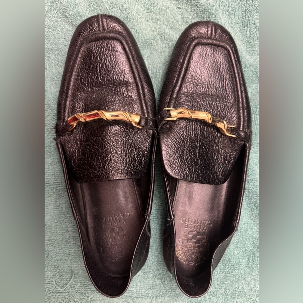Vince Camuto Black and Gold Loafers with Chic Slip-On Style